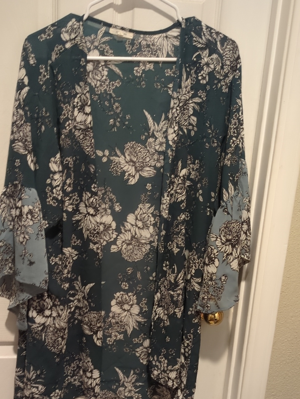 Maurices Teal Floral Open-Front Kimono